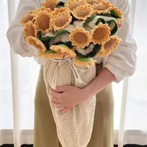 Handwoven bouquet blanket / rustic sunflower rose lily of the valley blanket / bedroom nap air conditioning shawl blanket gift decorative blanket
