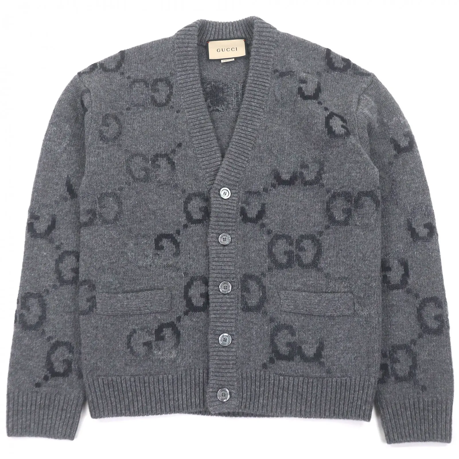 Pre-owned GUCCI Wool Small Leather Goods Jumbo GG logo Cardigan