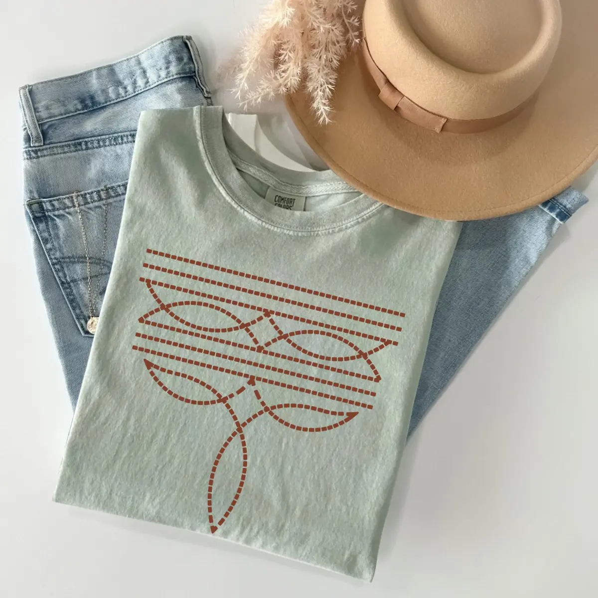 Comfort Colors Boot Stitch Pullover T-shirt Wester T-shirt Western Boot Stitch Graphic Tee, Cowgirl Western Boot Top Cowboy Boot Toe Stitch Shirt