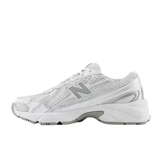 New Balance 740 Women's Shoes - White Silver Metallic Youth-Fit Neutral Fashion Footwear for Daily Wear, Gym Workouts, Walking, Sneakers, New Balances, Casual Running Sneakers, Sporty Chic, Athletic, Leather Upper, Athletic Casual Sneakers, Retro