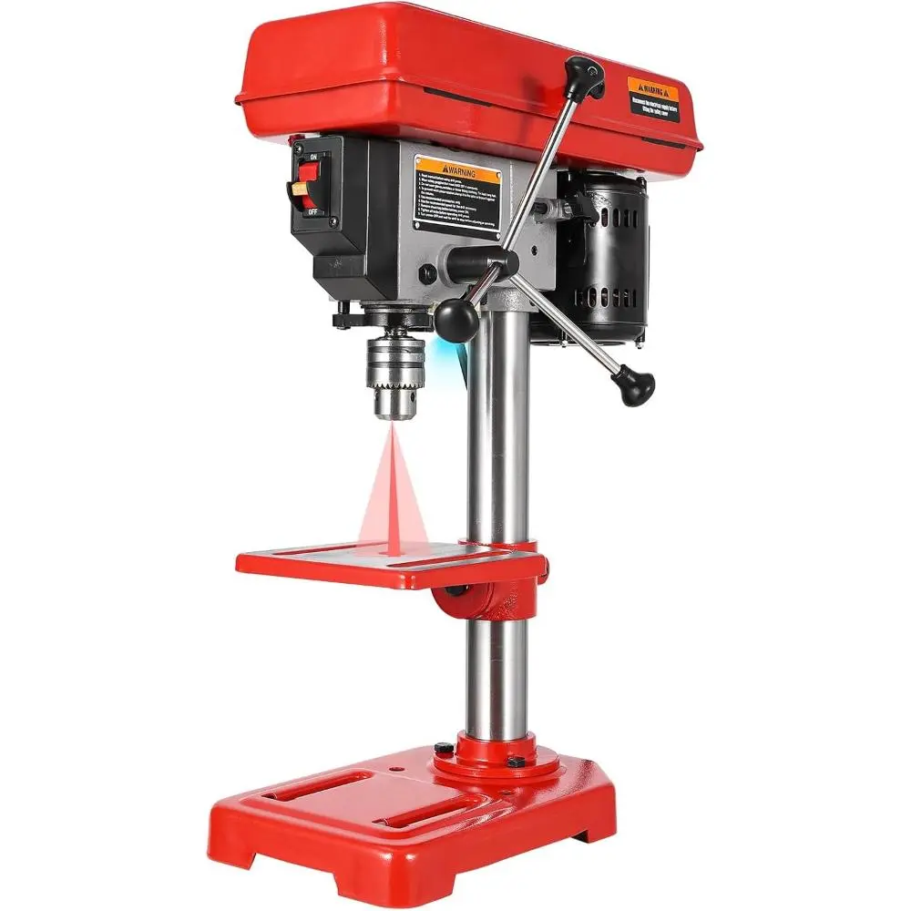 8" Benchtop Drill Press with Class II 1mW Max Laser Level, 5-Speed Control (620-3100 RPM), Swing Function, 0-45° Tilting Table, 1W LED Light for Wood, Metal, X-Ray