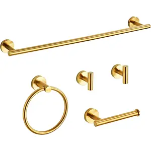 Brushed Gold 5-Piece Bathroom Hardware Set SUS304 Stainless Steel 24 Inch Wall Mounted Bath Towel Bar Rack Bathroom Accessories Kit