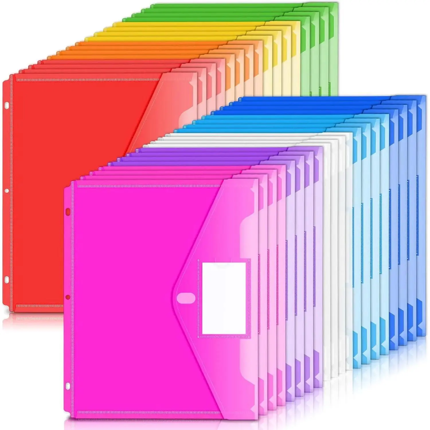 Binder Pocket, 36 Pack Super Heavyweight Poly Binder Pocket with Hook and Loop Fasteners Closure, Binder Folders Side Loading, 3 Ring Binder Pocket, Letter Size, Assorted Colors
