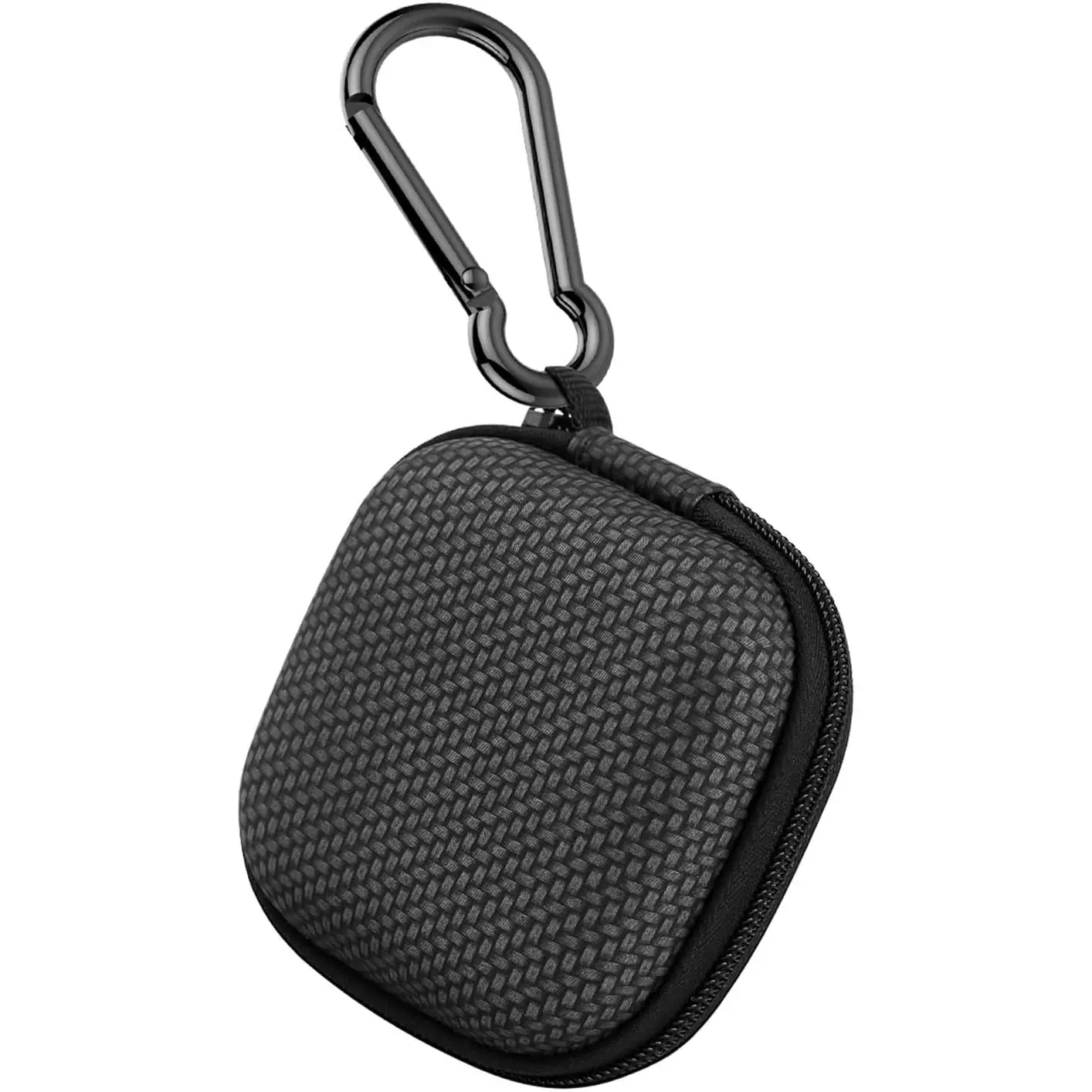 Multi-Purpose Earbud Case with Carabiner, Phone Accessories Storage Bag for AirPods, Flash Drives, Charging Cables, Keys, Wall Chargers, USB Adapters (Black, 1Pack)