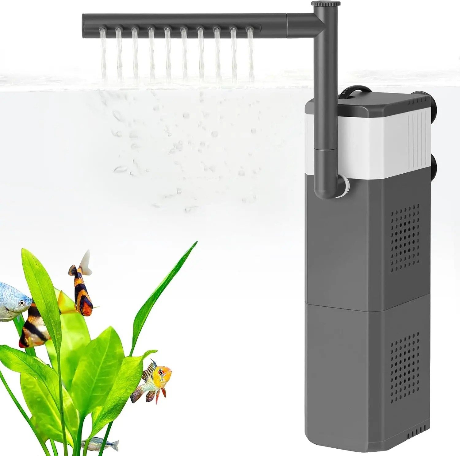 20W Powerful Aquarium Filter for 40-80 Gal Fish Tanks, Adjustable Submersible Water Filter with Biochemical Sponges, 3-in-1 Filtration, Oxygenation and Water Circulation for Fish and Turtles