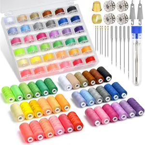 140 count Sewing Thread Kit, 36 Assorted Colors Machine Threads with Spools, 400 Yards Prewound Bobbins Set with 10 Machine  (70/9, 75/11, 90/14, 100/16 110/18) for Universal Sewing Machines Use