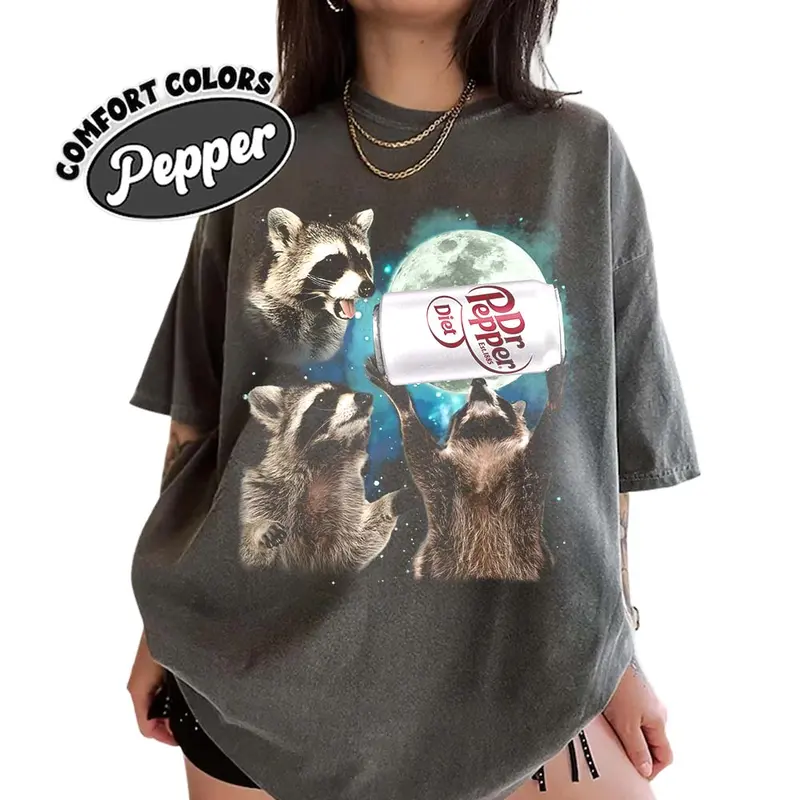 Three Raccoons Diet Dr Pepper Comfort Color T-shirts, Funny Meme Genz Dank Raccoons, Gifts, Unisex Tee, Top Menswear Underwear Crewneck