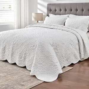 Oversized King Bedspreads 128x120 Extra Wide Quilt for Tall King California King Bed Lightweight 3 Piece Quilted Coverlet Pillow Shams Set Pure White