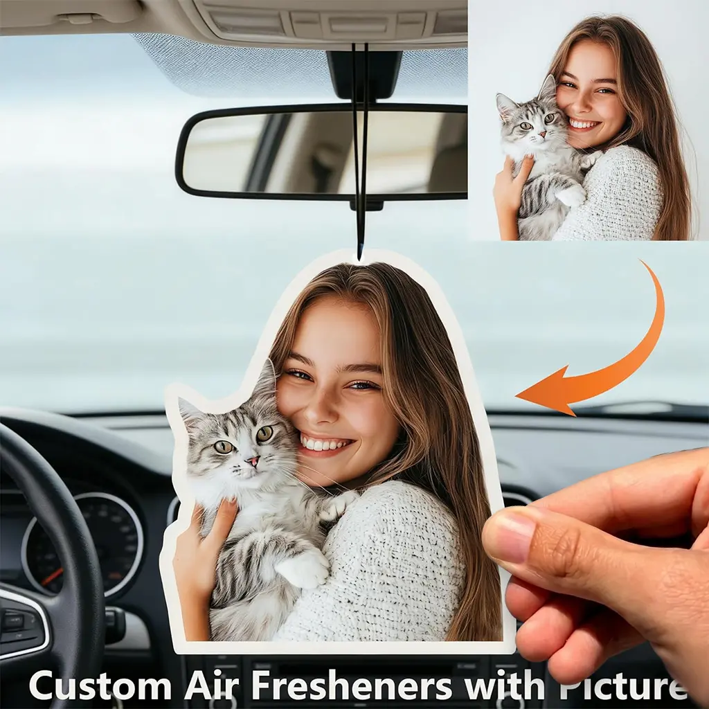 Personalized Photo Car Air Freshener - Custom Double-Sided Printing with Pictures, Logos, Text, Car Fragrance for Valentine's Day, Birthdays, Special Occasions Car Diffuser car air freshener