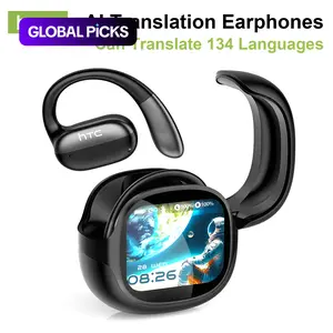 hTC NE58 OWS AI Translator Earbuds, Translation Earbuds, Wireless Bluetooth 6.0 Headphones with LED Touchscreen Translate 134 Languages 35-Hour Battery Life Suitable for Travel, Study, Sports, and Gaming, Controls Camera, Music, and Calls