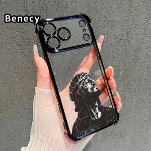 Four-corner Thickened Mobile Phone Case for iPhone 17 Pro Max 16 15 Plus Air 14 13 12 11 E Jesus Christ border Electroplating with counter-fall Safety Cushion