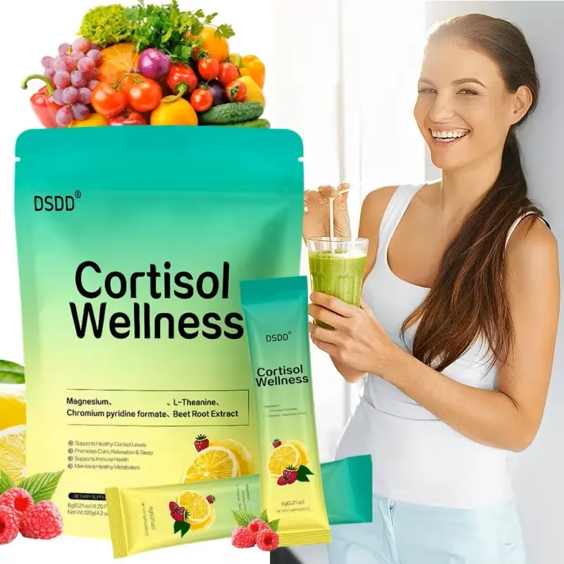 DSDD Edible Cortisol Wellness Dietary Powder with Magnesium, Ashwagandha, Vitamin C, D3, L-Theanine, Elderberry, Raspberry & Botanical Extracts for Stress Management & Mood Support
