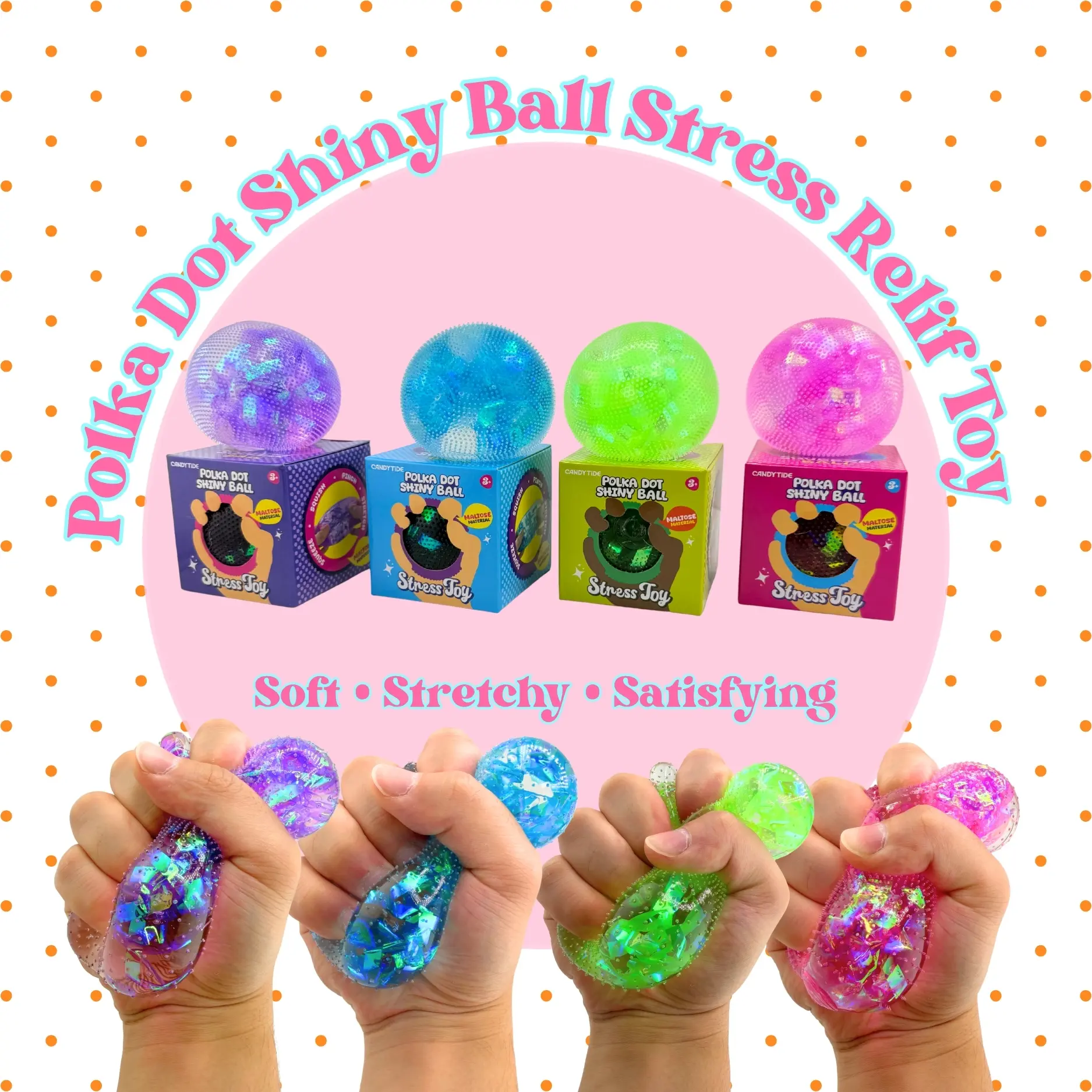 Polka Dot Shiny Ball – Soft Stretchy Squishy Stress Relief Toy
