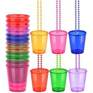 1-6 Pcs Shot Glass on Beaded Necklaces, Plastic Shot Necklace Cups, Party Necklaces, Shot Glass for Birthday, Wedding, Christmas, Festive Atmosphere, 6 Colors