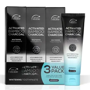 Venus Visage Activated Charcoal Toothpaste for Whitening, 3 Pack - Effective Teeth Whitening Toothpaste for Surface Stains - Peppermint Flavor (3.7 oz/105 g)