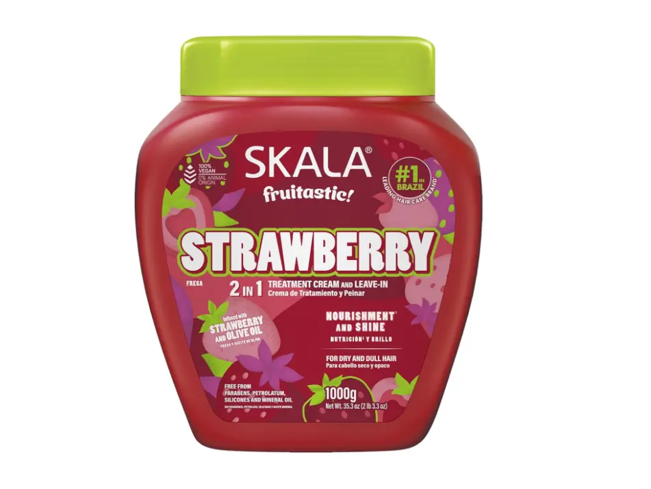 Skala Fruitastic Strawberry 2-in-1 Treatment Cream, Deep Hydrating Leave-In Conditioner for Weak and Dull Hair, 35.2 oz, Deep Hydrate, Weak Hair