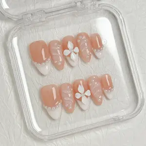 NailPopz PEARL BLOSSOM - 100% Handmade 3D Press-On Nails | Durable, Reusable, and Salon-Grade Finish