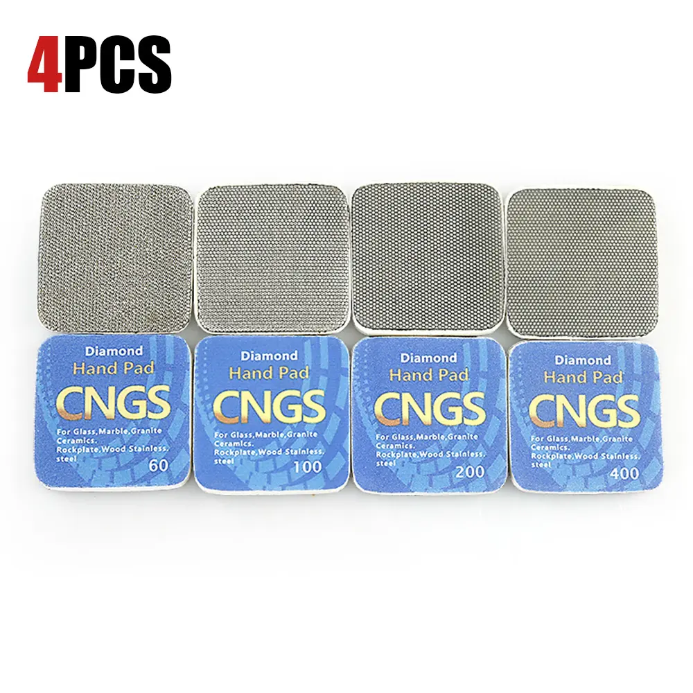 4PCS Diamond Hand Polishing Pads for Tile, Rock, Marble & Glass - 60/100/200/400 Grit Soft Grinding Discs with Non-Slip Backing, Professional Manual Trimming & Polishing Tools for Countertop Cgns