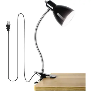 Eye-Caring Table Desk Lamp 360°Rotation Gooseneck Clip-on Reading Light Portable Clamp Lamp for Bedroom Office Home Study Lighting (Black)