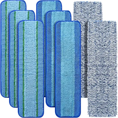 NIXOOT 8-Piece Microfiber Mop Pads Set, Water Absorbent Refills with 17/18" Mop Fit, Washable Reusable Dry-Wet Replacements (3 Stain-Removal, 3 Cleaning, 2 Dusting) for Hardwood Floors & Multi-Surfaces
