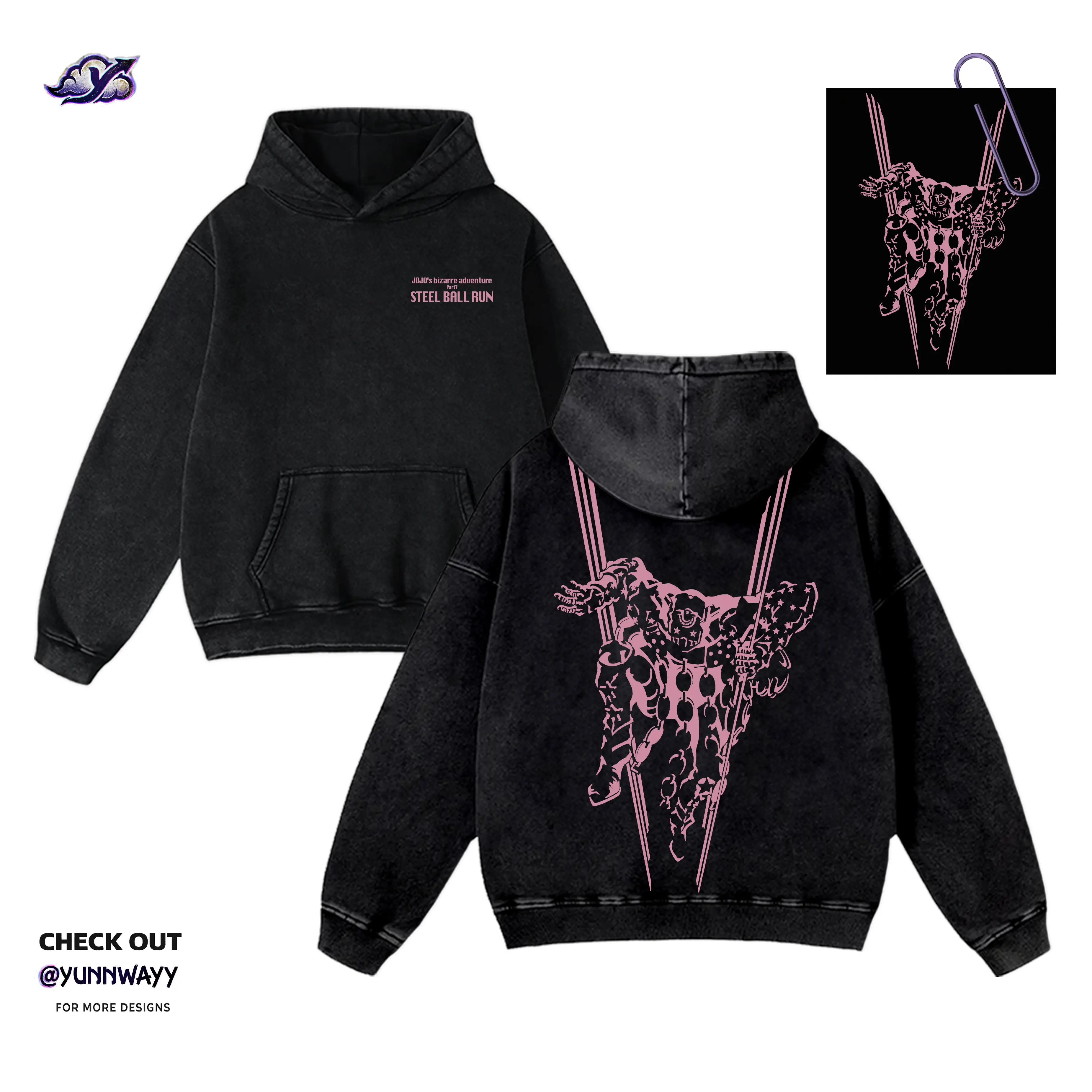 Tusk Act 4 JoJo Steel Ball Run Graphic Anime Hoodie, Unisex JoJo Merch, Distressed Vintage Acid-Washed Heavyweight Cotton, Y2K Otaku Streetwear, Unique Double Print Graphic Anime Gift