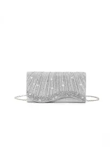 Shiny Glitter Clasp Women's Handheld Evening Bag, Rhinestone Embellished Chain Strap Clutch Bag, Crossbody Shoulder Bag for Parties