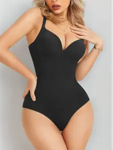 Women's Solid Seamless Underwire Bra Shapewear Bodysuit, Tummy Control Adjustable Spaghetti Strap Cami Body Shaper For Women Casual Dating Work Party Womenswear