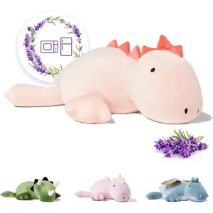 Microwavable Heating Pad Pink Stegosaurus Plush - 1.4 Lb Weighted Stuffed Animal Toy with Tourmaline Beads & Lavender - 16" Squished Long Dinosaur Pillow - Lumbar Back Cushion Lasting Warmth
