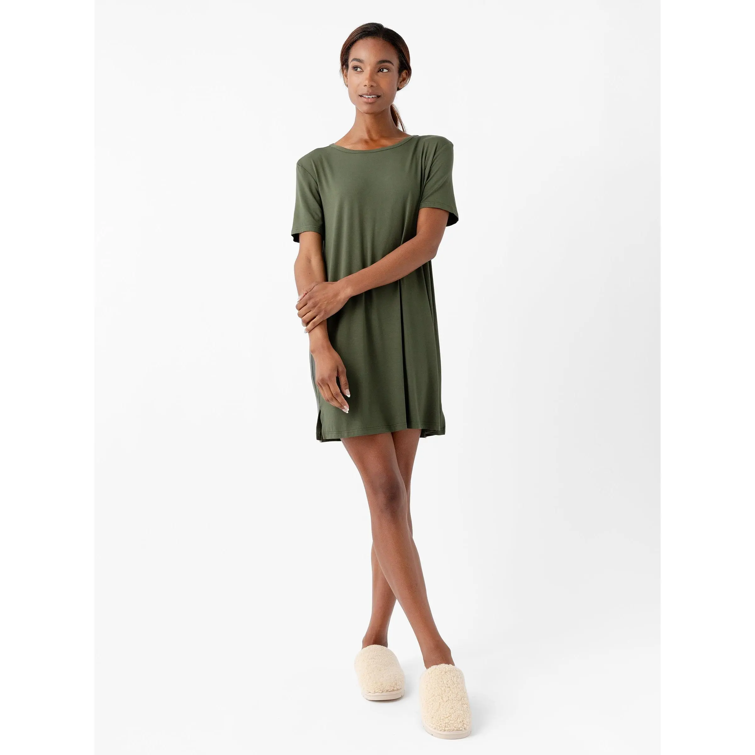 Cozy Earth Women’s Bamboo Stretch-Knit Sleep Dress | Soft Bamboo Viscose Nightgown with Cooling Comfort