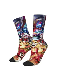 1 Pair Funny Happy Men's compression Sock Hazbin Hotel Character Group Photo Anime Clothing Retro Harajuku Hazbin Hotel Hip Hop Novelty Casual Crew Crazy Sock Gift Printed Merry Christmas Decoration Gift Xmas Casual Stylish Socks