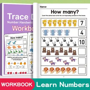 64 Pages Math Practice Workbook for Kids, School Supplies, Learning Materials, Teaching Supplies, Learning Tool, Numbers 1-20 Tracing, Addition and Subtraction Exercises, Monster Theme with Colorful Pages