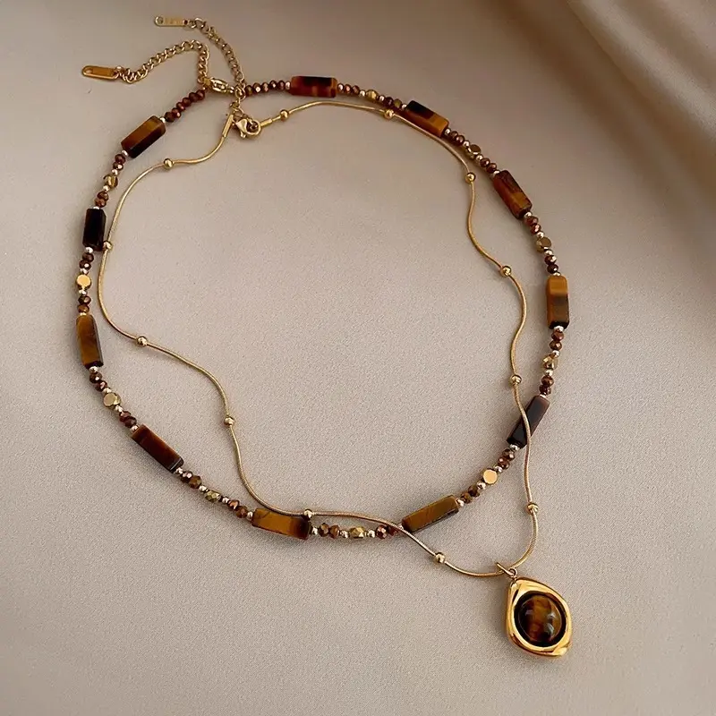 NOKMIT,Vintage Tiger's Eye Stone Pendant Set,Bohemian-style gemstone necklace,Polynesian style necklace,Versatile fashion accessories,Women's Necklace,Simple Elegance Sweet, Friendship Necklace, Energy Necklace chain, mothers day gifts,clavicular necklace