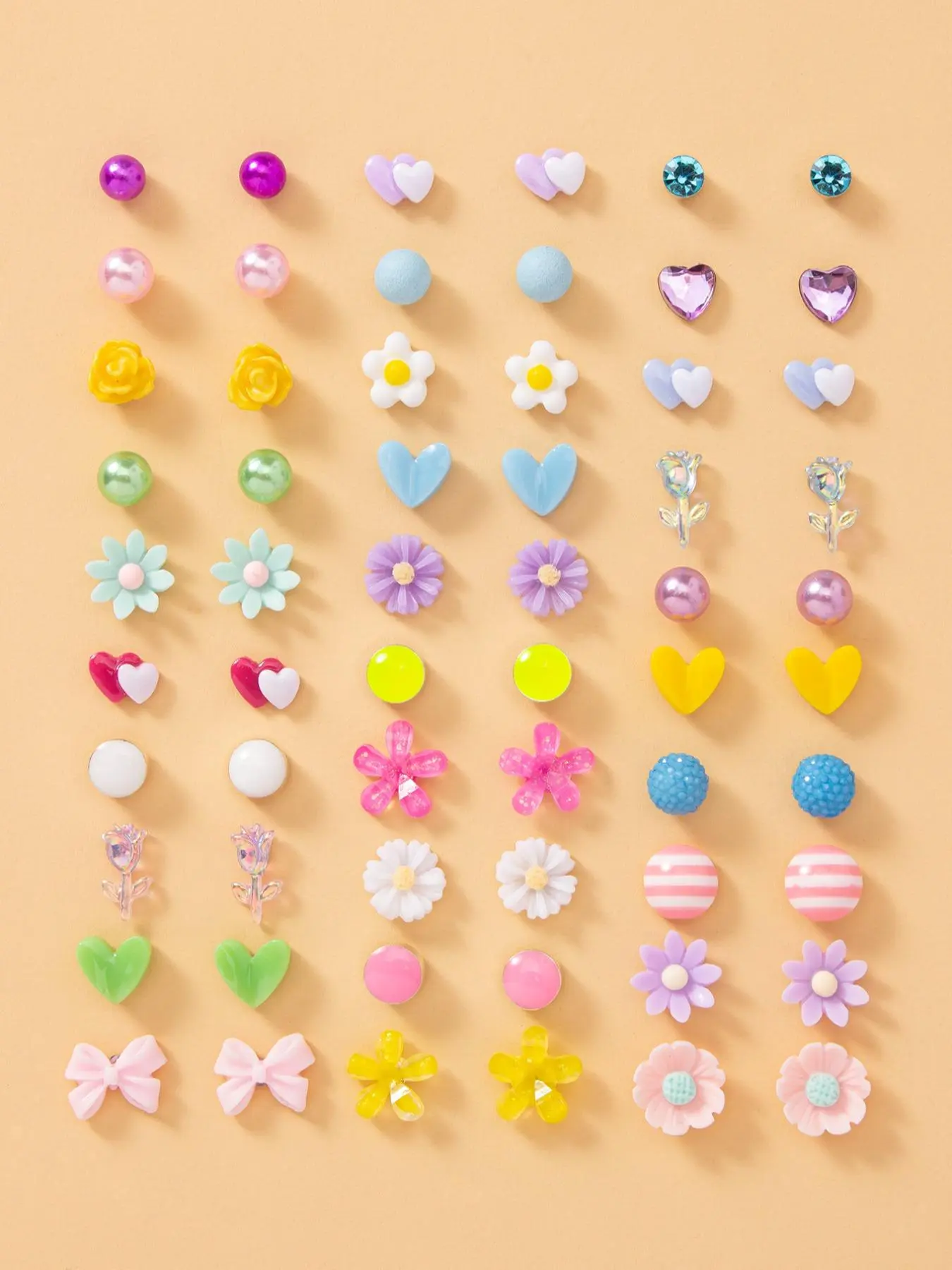 30 Pairs Women's Cute Rhinestone & Faux Pearl Decorated Stud Earrings, Heart & Flower & Bowknot Design Stud Earrings, Floral Stud Earrings, Fashionable Jewelry For Women & Girls For Daily & Party Decoration, Stud Earrings Set