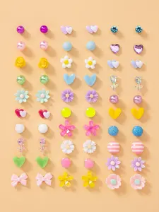 30 Pairs Women's Cute Rhinestone & Faux Pearl Decorated Stud Earrings, Heart & Flower & Bowknot Design Stud Earrings, Fashionable Jewelry For Women & Girls For Daily & Party Decoration