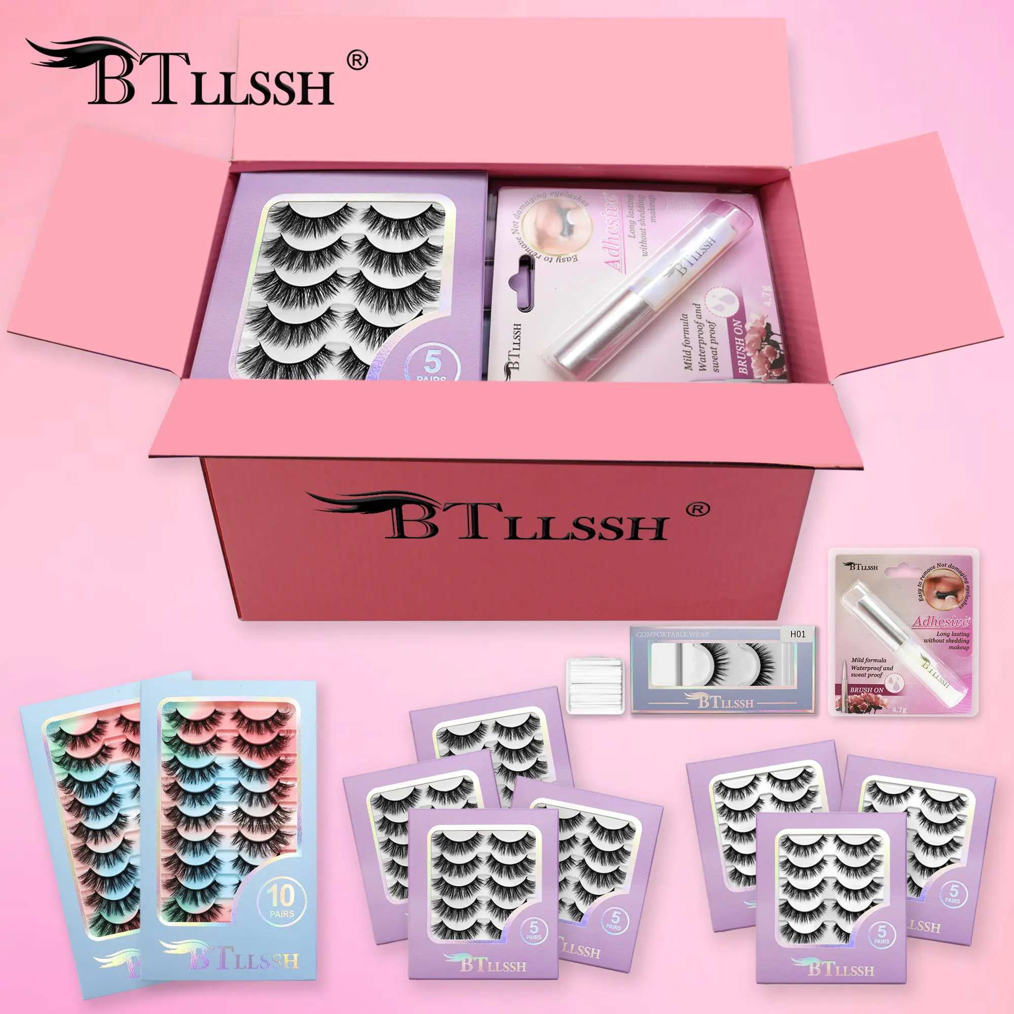 55+1 pairs BTLLSSH False Eyelashes 14-18 mm Imitation 3D Mink Fur Lashes Natural Effect Cat Eye Lightweight Lashes  56 Pairs Cosmetic Makeup