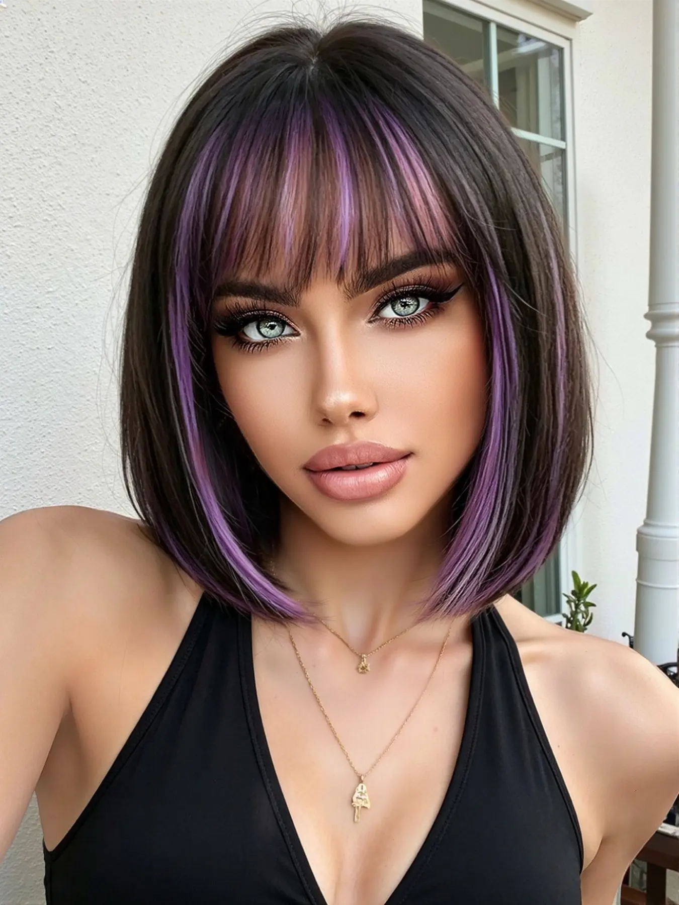 10 Inch Short Hair Straight Synthetic Wig, Highlights Bob, Heat Resistant, Perfect for Halloween, Christmas Parties, Role Play