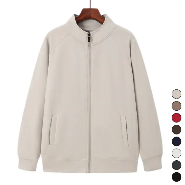 Women's Casual Solid Knit Cardigan, Loose-Fit Full Zip Sweater with Stand Collar, Pockets and Raglan Sleeves, Knit Fabric, Athletic