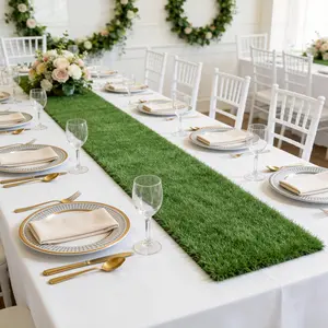 4pcs Realistic Faux Grass Table Runner – Artificial Turf Mat for DIY Cut-to-Size Centerpieces, Indoor/Outdoor Home Decor, Spring Party & Wedding Table Decoration – Green