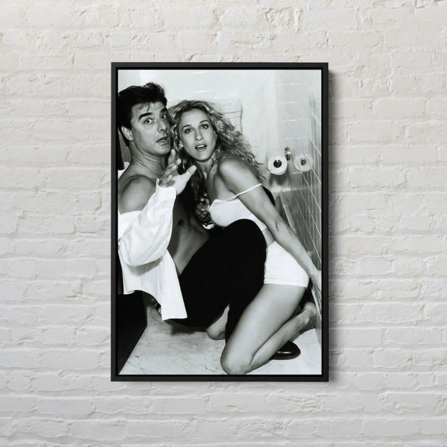 Carrie and Mr. Big Black-White Matte Canvas Poster - Sex and the City Wall Art, Artistic Decoration, Framed Couple Print Gift, Bedroom Decor, House Decor, Room Decorations, Frameless Option Home Supplies