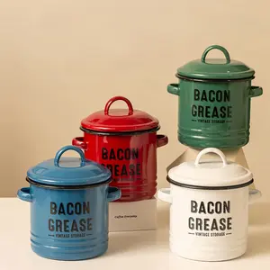 1pc Retro Large Capacity One Pot Oil-Glazed Grease Container with Lid Country Kitchen Decoration-Household Decorative Ceramic Green