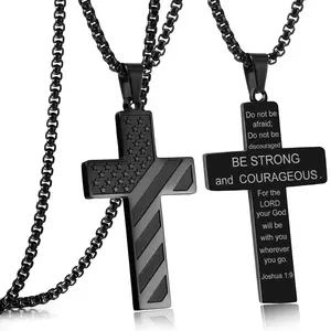 Stainless Steel Cross Pendant Necklace - Unisex Minimalist Simple Chain for Men and Women - Religious American Flag Cross Necklace for Everyday Wear