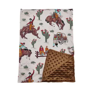 BL0069-Soft and Cozy Baby Clothes Western Cactus Riding Brown Baby Blanket 29*43 inches Cowgirl-Themed