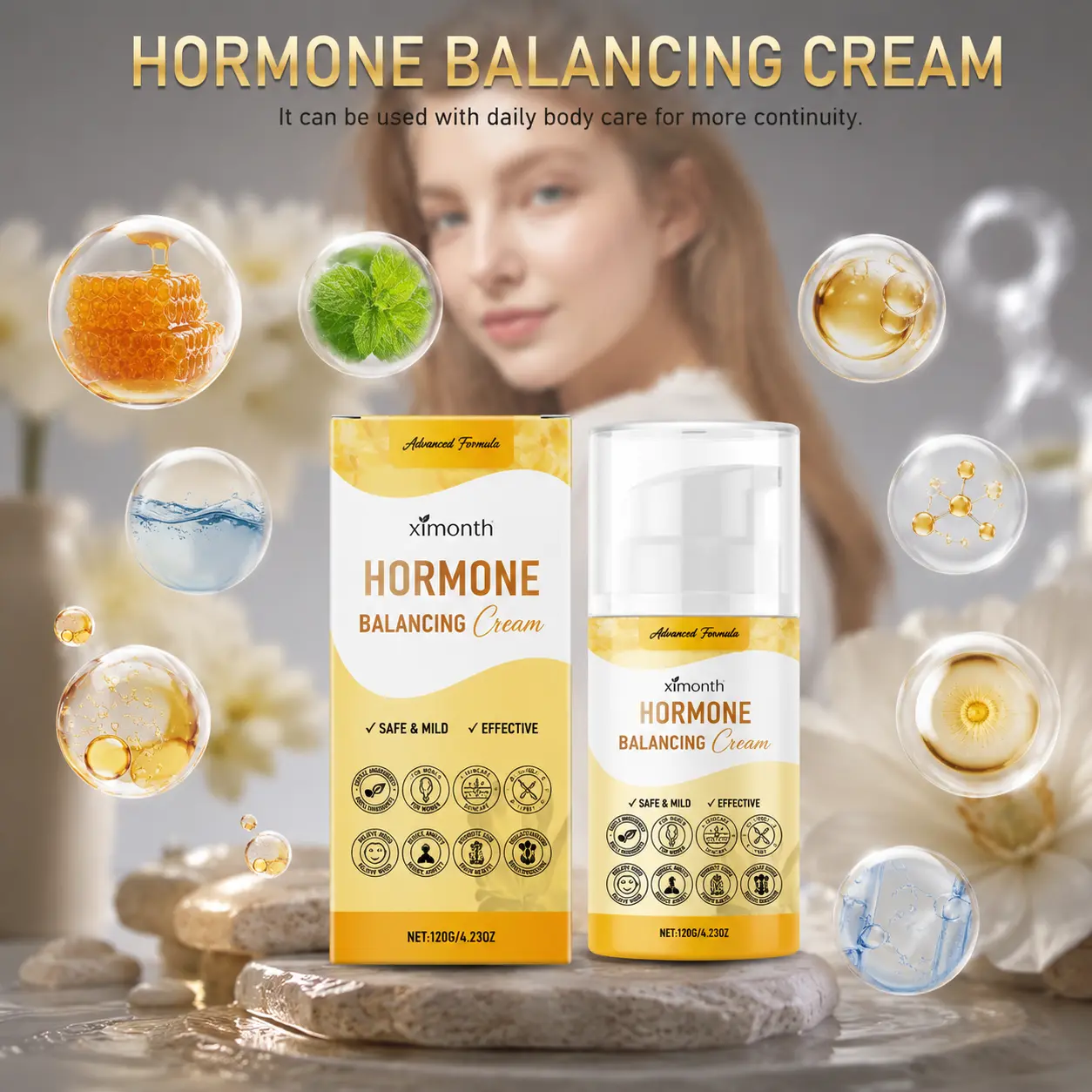 Progesterone Natural Hormone Balance Cream for Women, Bioidentical Micronized USP Progesterone 2000mg, Dermatologist-Tested Menopause & Menstrual Support, Paraben-Free Daily Hormone Care, 100g