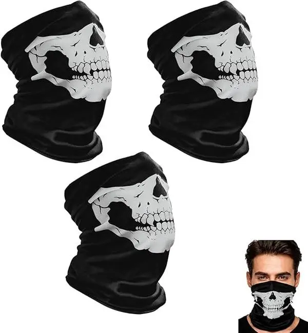 3Pcs Skull Balaclava & Ghost Face Mask – Breathable Motorcycle Balaclava Mask Headwear Scarf, Ski & Snowboarding Mask – Cool Motorcycle Face Masks for Men Black Ski Mask Premium Ski Mask