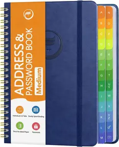 Address Book with Alphabetical Tabs-Address and Password Book for Seniors - Hardcover Spiral Bound Phone Book- Record Contacts, Website Login Passwords, Special Days -5.7" x 7.7", Navy Blue