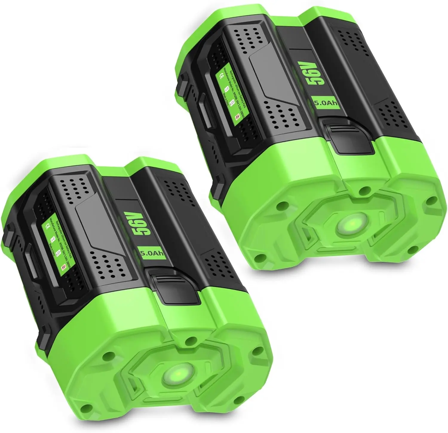 2-Pack 5000mAh Lithium Ion Cordless Tool Batteries, Replacement for EGO 56V Battery Set, Universal Fit for BA2800T, HT2400, LB6504 & More, Lithium Ion Battery