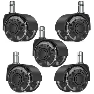 2" Replacement Wheels for Office Chair, Set of 5 Universal Size 11x22mm Roller Blade Wheels for Computer Gaming Chair, Carpet & Hardwood Floors, Quiet Heavy-Duty Smooth Black