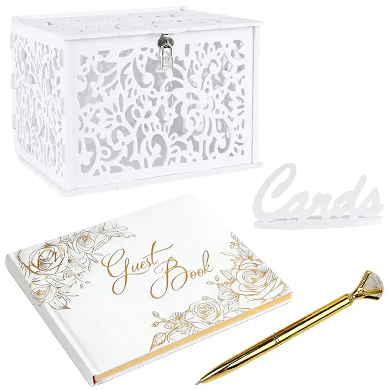DIY White Wedding Card Box PVC Hollow Card Box Graduation Card Box for Wedding Decorations for Reception White Wedding Card Box with Lock