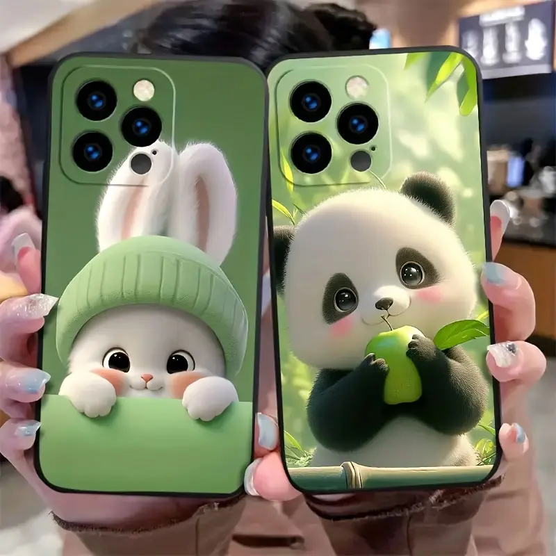 Creative art cartoon cute rabbit, panda pattern, anti-drop, anti-slip mobile phone protective case, suitable for iPhone 16 15 14 13 12 11 XS X and other series models, ideal for gifts