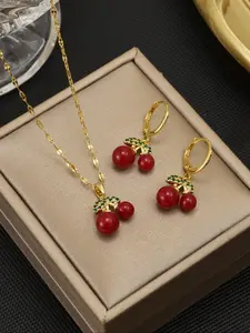 Cherry Pendant Fashion Stainless Steel Necklace, Summer Versatile Elegant Accessory, Simple Cute Design for Any Occasion, Fashion Jewelry Accessories
